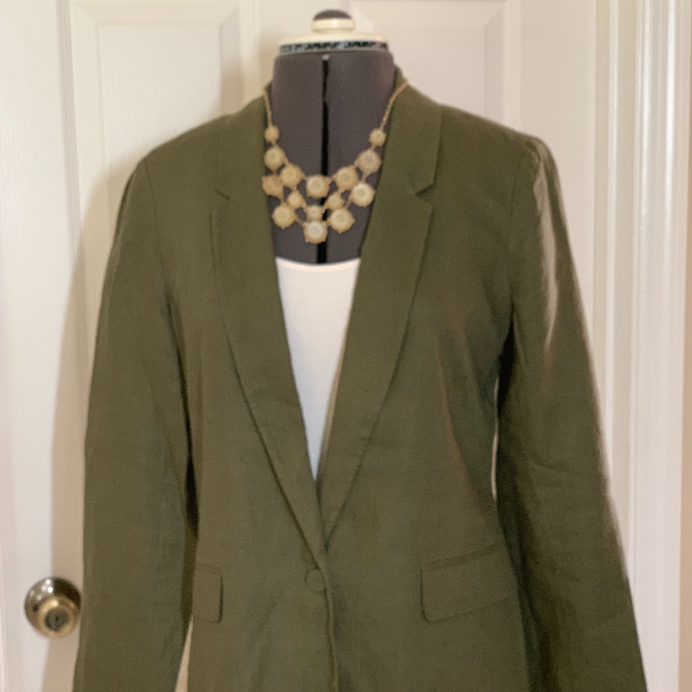 100% linen J Crew Blazer Olive Green Sz 6